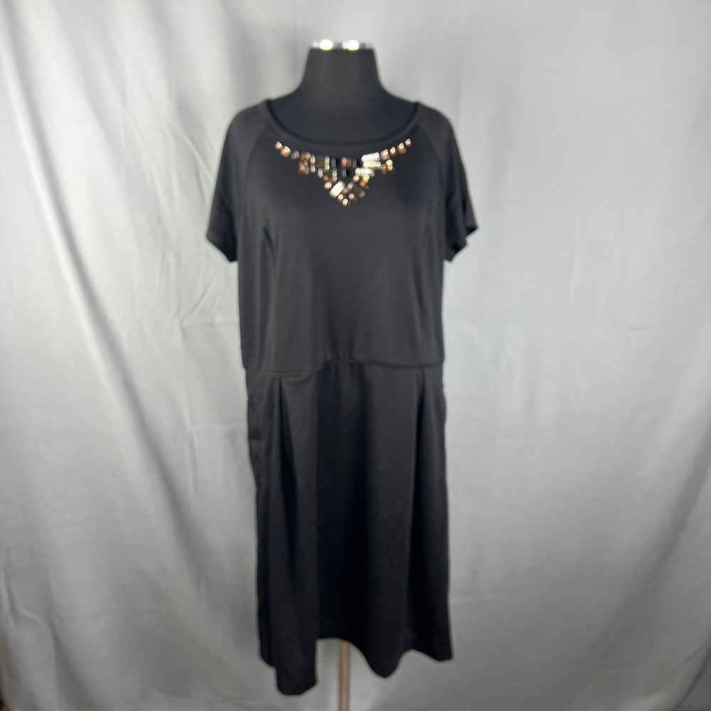 Vintage Jaclyn Smith Sheath Dress Womens 2XL Black Embellished Bead Back Zip